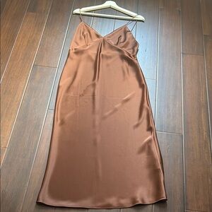 Sleek Brown Satin Midi Dress